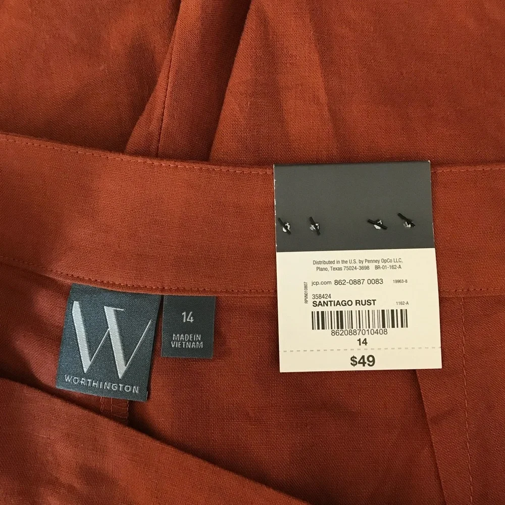 Worthington New Women’s 14 Santiago Rust Orange High Rise Linen Pleat Shorts NWT - Picture 12 of 13